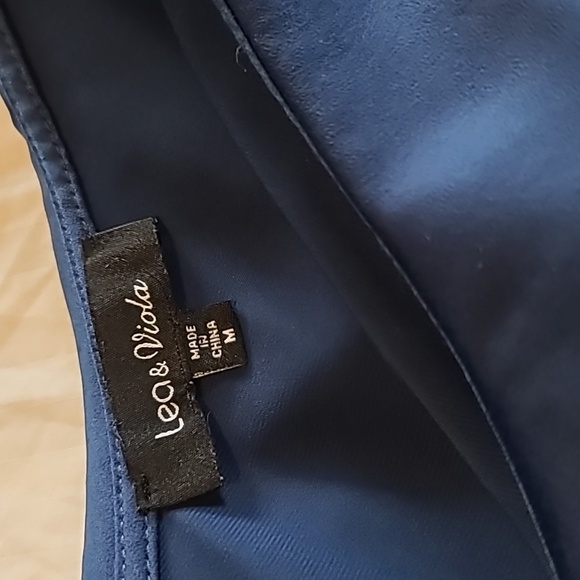 Lea & Viola Satin One-shoulder Top, Navy Blue M - Picture 5 of 5